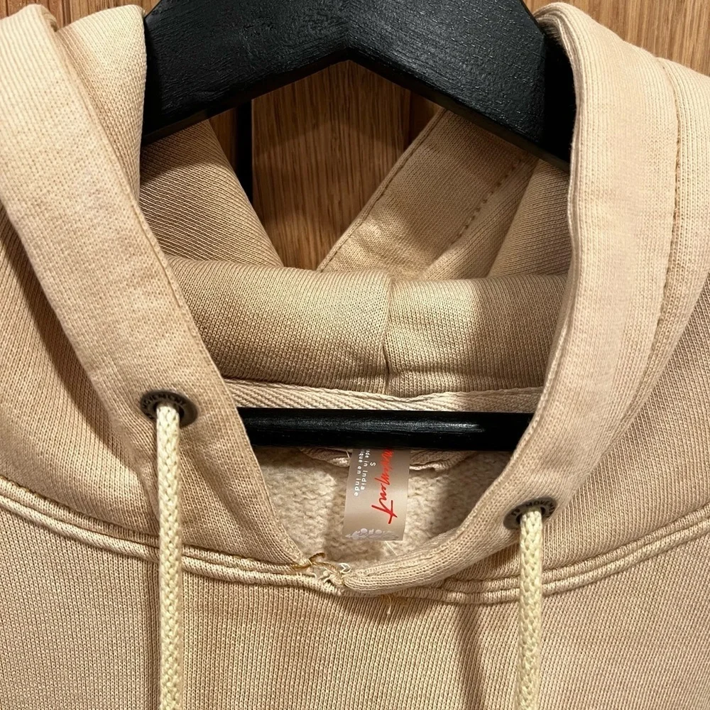 Free People FP Movement Undefeated Cotton Hooded Sweatshirt Sand Size Small NWT